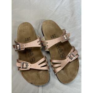 Birki's Birkenstock Copper Pink Sandals 38L 7 Rhinestones Adjustable Buckles